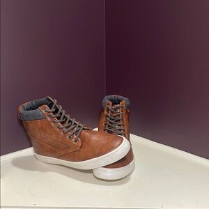 Brown Leather High-Top Sneakers